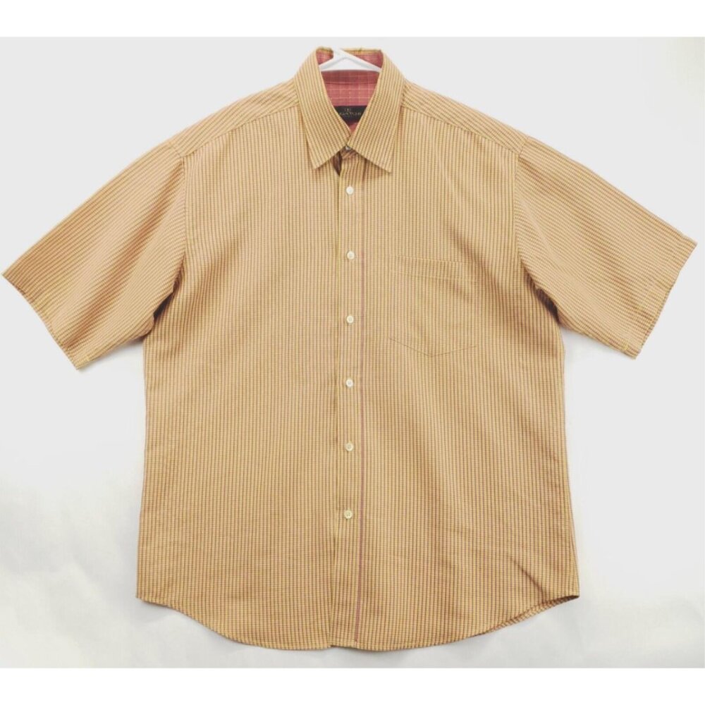 Bugatchi Uomo Shirt Mens Large Pink Yellow Check Pocket Classic Button-Up